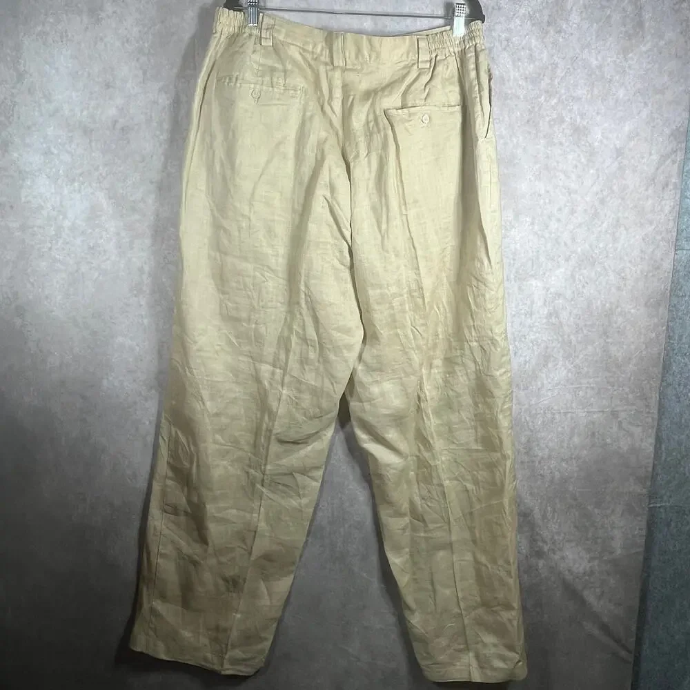 Godbody Linen Pants Mens Size XL Tan Straight Leg Pleated Front‎ Vacation Resort